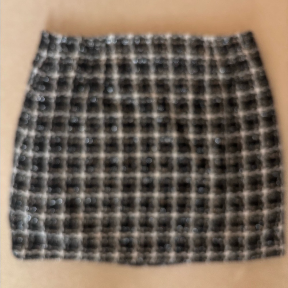 LOFT Black and White Plaid Mini Skirt